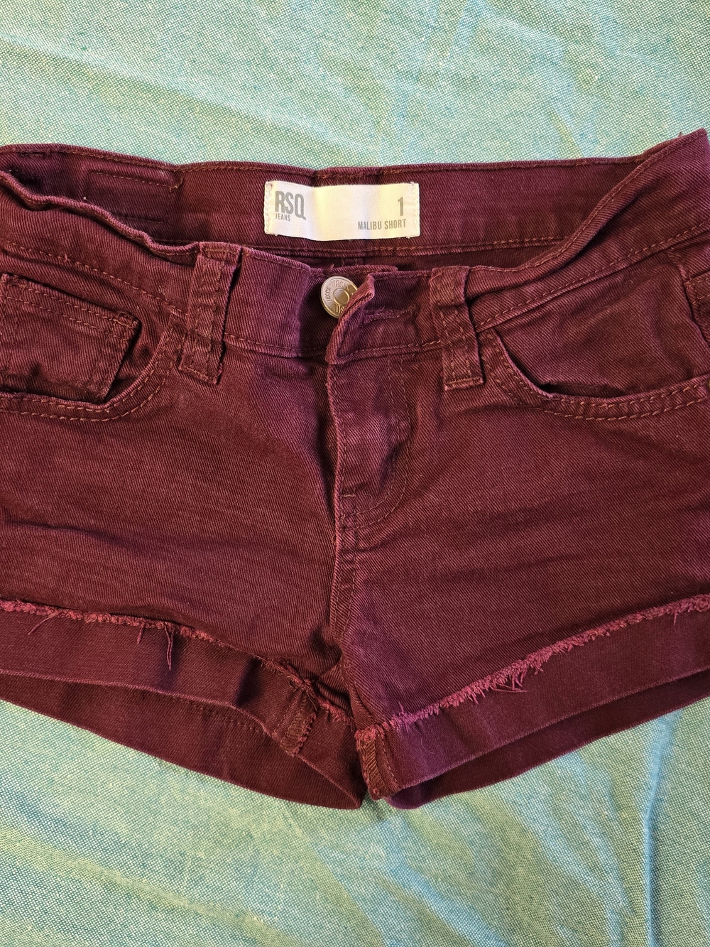 RSQ Women’s Burgundy Frayed Hem Denim Shorts